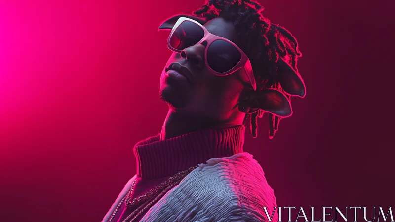 Neon portrait with anthropomorphic stylization in rim lighting.