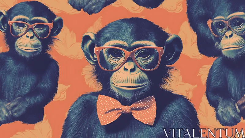 Chimpanzees in orange glasses and bow tie pattern art.
