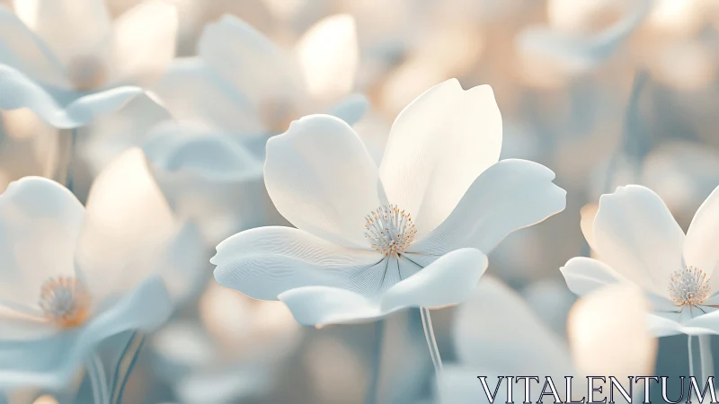 White flowers in close focus with soft ambient light.