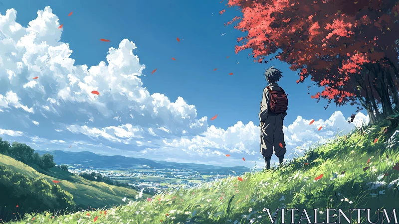 Quiet hilltop daydreams beneath a bright, wind-swept sky.