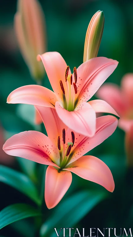 Coral Pink Asiatic Lilies with Brown Stamens and Turgid Petals