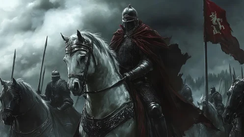 Stormbound warlord on white steed leads ironclad charge.