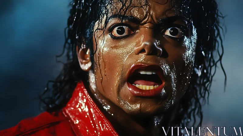 Electric-eyed close-up of a shocked, sweat-soaked performer.