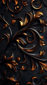 Metallic floral scrollwork curls across dark textured surface