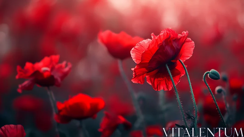 Red Poppies in Bloom. Vivid Floral Field Study.