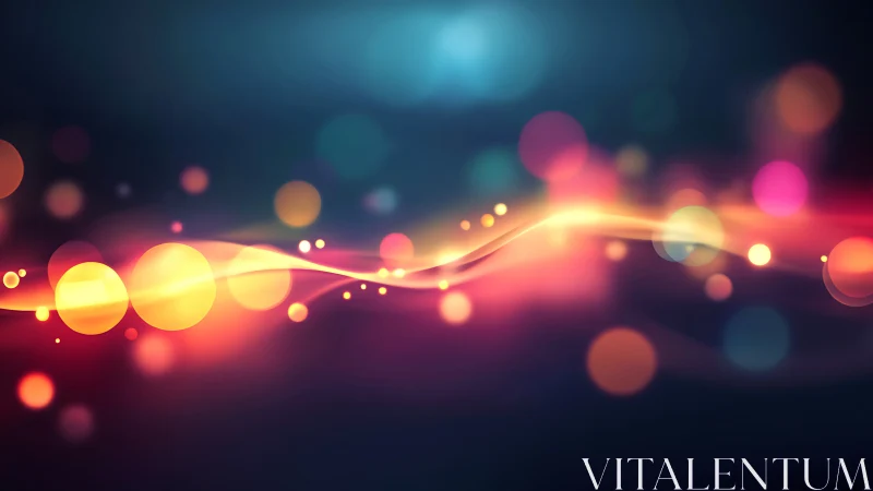 Abstract light waves with colored bokeh orbs on dark field.