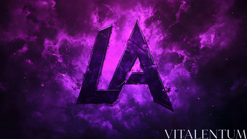 Glowing LA monogram erupts from a vivid purple energy cloud
