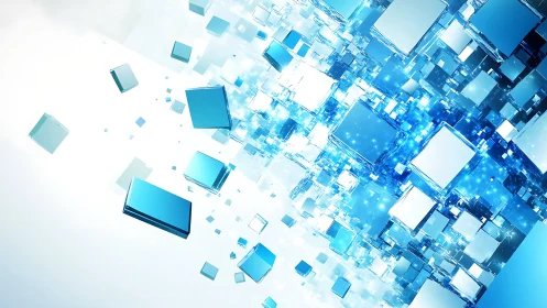 Floating glass cubes form a luminous abstract data stream