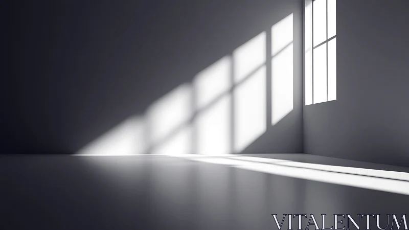 Hard-edged window light casting geometric shadows in empty room