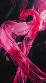 Curved magenta strokes intersect across a dark painted field