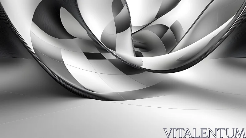 Abstract black and white 3D curves in futuristic digital style.