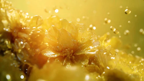 Golden translucent flower crystal under warm glowing light