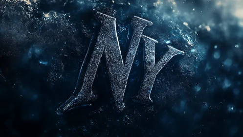 Frozen Ny metallic logo glows within a deep icy nebula