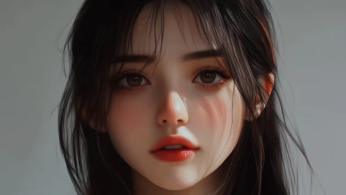 Digital portrait shows stylized young woman facing forward