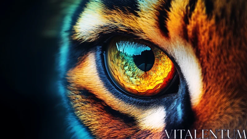 Tiger eye close-up with sharp focus and vivid details.