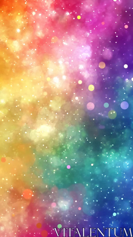 Iridescent nebula gradient with sparkling particle bokeh.