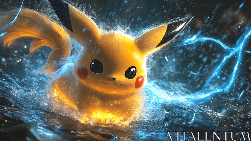 Electric creature charges through rainlit water in battle