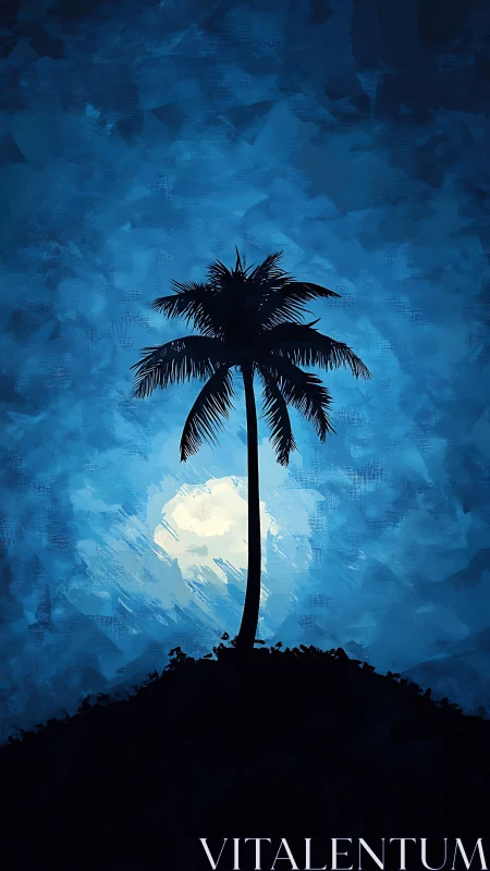 Solitary Palm Under Moonlit Skies.
