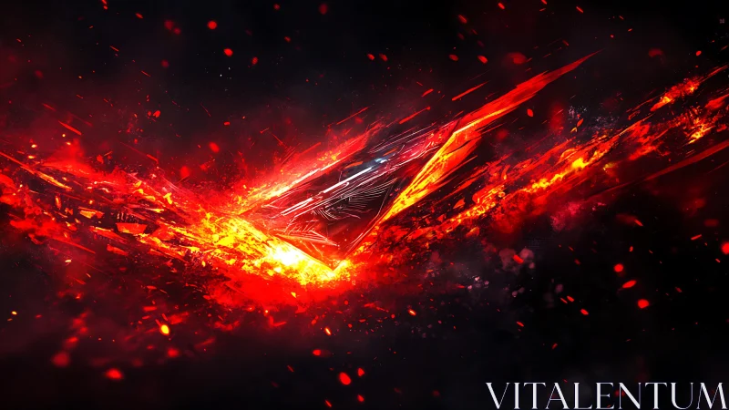 Angular metallic shard cuts through incandescent plasma stream