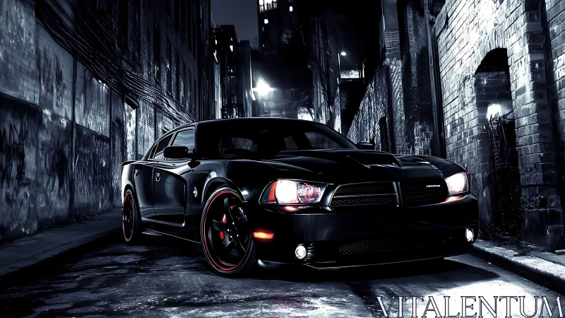 Midnight muscle car prowl through neon-soaked noir alleyways.