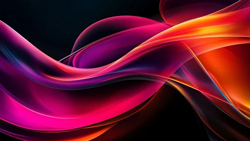 Luminous neon ribbons curve across deep black background