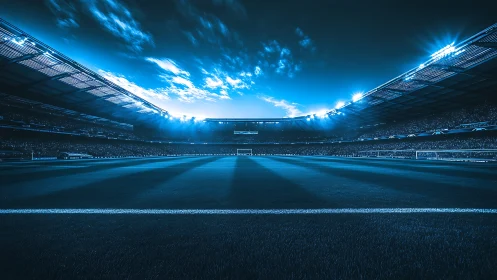 Floodlit football arena under cyan-tinted cinematic contrast.