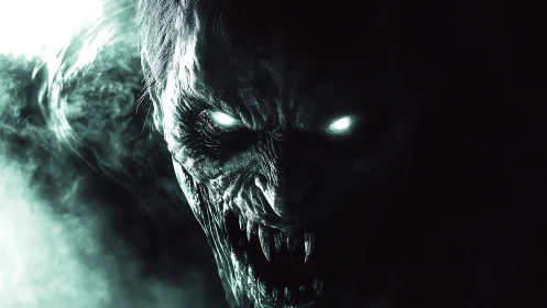 Sinister glowing specter leans from the shadows with eerie light