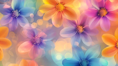 Vibrant Rainbow Flowers With Golden Bokeh Backdrop