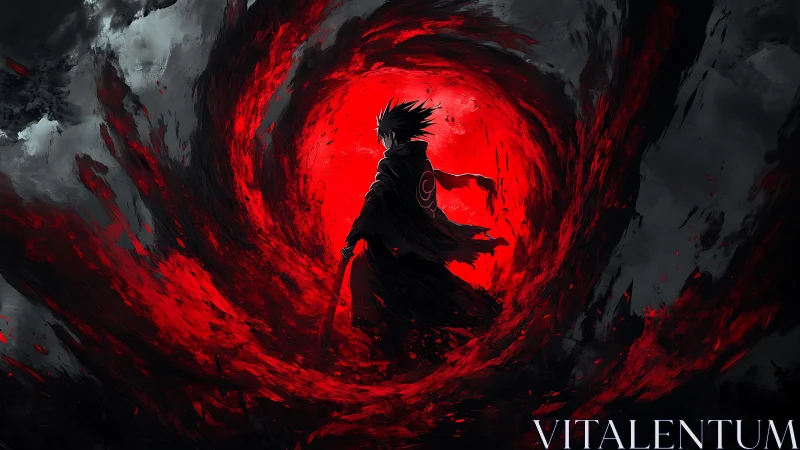 Dark cloaked figure stands within swirling red vortex