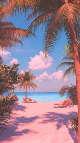 Tropical Beach Paradise with Palm Trees and Cyan Waters Under Gradient Sky