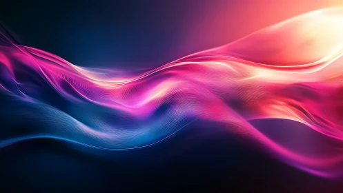 Vibrant neon light waves flowing across dark background.