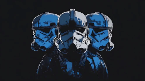 Bold sci-fi soldiers stand together in calm, steady formation