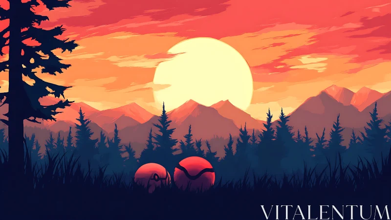 Sunset quest orbs resting beneath ember kissed pines.