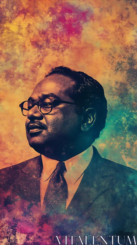 Bold portrait of a dignified man against radiant colors