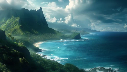 Dramatic Coastal Peaks with Verdant Cliffs and Turquoise Waters.