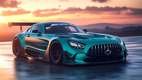 Sunset track star glides confidently across the wet asphalt