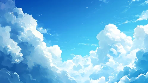 Cumulus cloudscape under high-luminance zenithal blue sky.