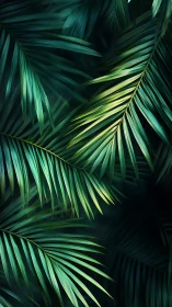 Overlapping palm fronds form layered diagonal leaf structure