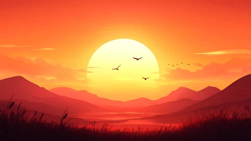 Sunset pours molten gold across quiet crimson hills