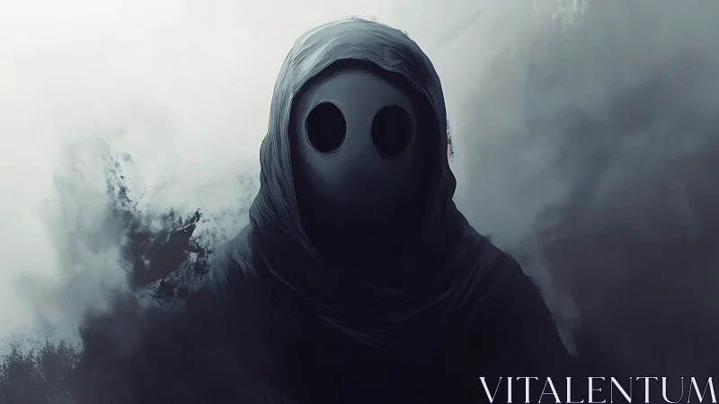 Digital painting of void-eyed cloaked figure in fogbound negative space.