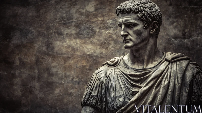 High contrast marble bust of Roman statesman against textured wall