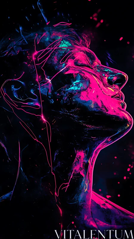 Neon-lit profile portrait with electric abstract energy lines.