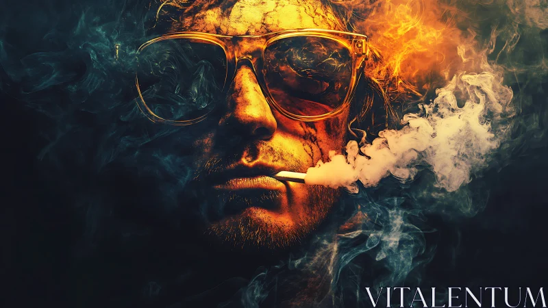 Smoldering rebel in neon smoke and ember-tinted shadows.