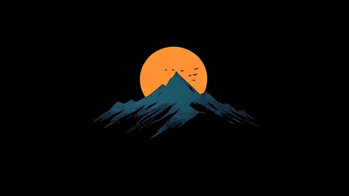 Midnight peaks beneath a rising ember-orange moon.