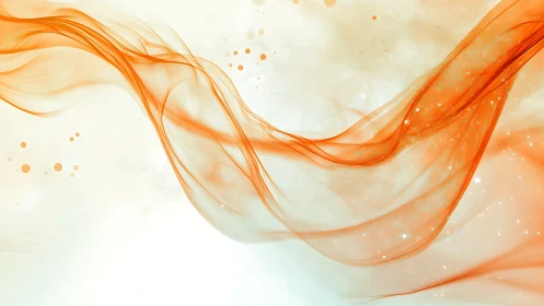 Tangerine silk currents swoop across a pale, glowing sky