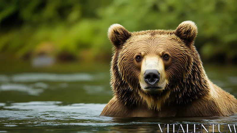 Gentle river bear pausing for a quiet midstream portrait.
