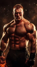 Ember-lit powerhouse fighter carved from molten midnight iron.