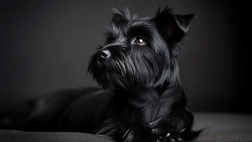 Midnight terrier dreams under a single studio spotlight