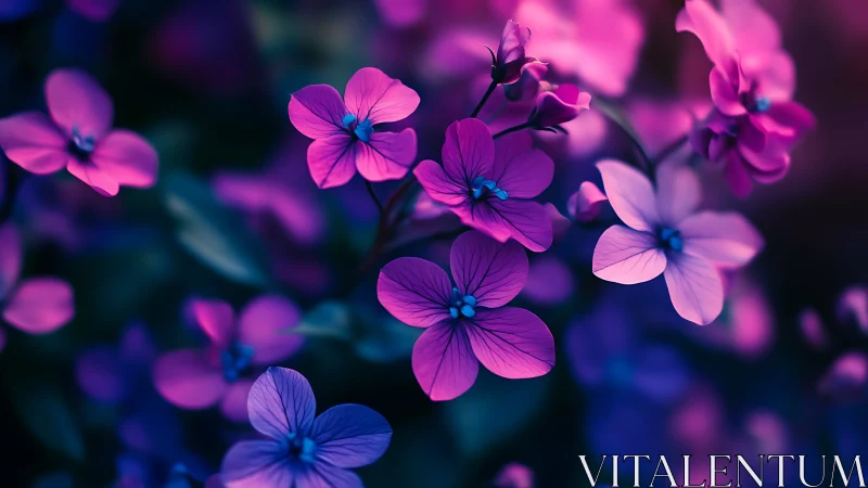 Neon-Lit Floral Specimens: Vibrant Pink Petals Against Deep Teal Bokeh.