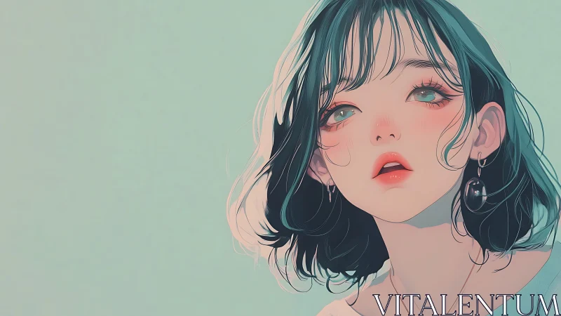 Soft pastel anime girl portrait with teal hair focus.